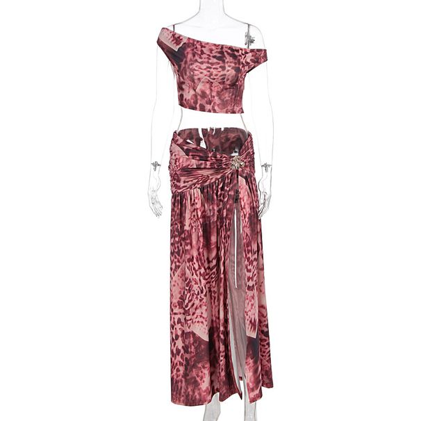 New Arrival Pure Desire Style Sexy Printed One Shoulder Top Slit Midi Skirt Two Piece Set Women Fashion Party Dating Dress Outfit_ecoleips.com