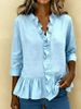 Women's Long Sleeved Ruffled Blouse Casual Polyester Spring Summer Regular Fit Single Breasted Blouse_ecoleips.com