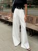 White High-Waisted Commuter Suit Pants Women's Fashionable Casual Loose Floor-Length Trousers Versatile Simple Design_ecoleips.com