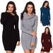 Aria Basics Aria Basics New European And American Women's Clothing, Solid Color Turn-down Collar Long-sleeve Ribbed Knit Sweater Dress,_ecoleips.com