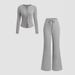 Women's Stretch Knit Lounge Set – Slim-Fit Button-Up Top & Wide-Leg Pants (S-XXL, 7 Colors) | Ribbed Texture & All-Season Comfort_ecoleips.com