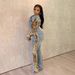 Women's Clothing Fashion Printed Color Matching Denim Jacket Jeans Two Piece Suit_ecoleips.com