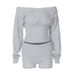 Women's European American Style One Shoulder Top And Shorts Set Autumn Winter Sporty Two Piece Tie Waist Five Point Pants_ecoleips.com