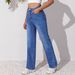 Women's Vintage Stretch Slim-fit Jeans With Double-button Design, Dark Blue Denim Trousers, High-waisted And Slimming_ecoleips.com