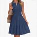 Women's Clothing Slim Waist Round Neck Pleated Cotton Linen Sleeveless Dress For Women Small V Best Selling_ecoleips.com