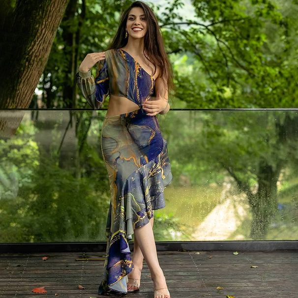 Women's Clothing Off Shoulder Oblique Shoulder Printing Navel Baring Sexy Casual Pleated Dress_ecoleips.com
