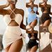 Women's Clothing Sexy Multi Color Fashion Bikini Bikini Small Pit Stripe Mesh Skirt Three Piece Women's Swimsuit_ecoleips.com