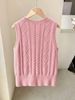 Women's Chic V-Neck Cable Knit Vest, Sleeveless Casual Sweater Top_ecoleips.com