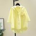 Women's Clothing Yellow Simple Spring And Summer Thin Cotton Short Sleeved Shirt Fashion Loose Medium And Long Single Pocket Cardigan Shirt_ecoleips.com