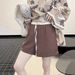2025s Chu Da Thirteen Lines 2025 Summer New Simple Versatile Rolled Hem Color Block Drawstring Casual Shorts For Women KA536_ecoleips.com