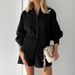 Autumn Women's Style Jacquard Shirt With Puff Sleeves Elegant Top And Shorts Set Casual Commuting Outfit_ecoleips.com