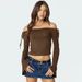 Sexy Off-Shoulder Cropped T-Shirt for Mature Women European American Style Street Style Solid Color Tie-Up Top_ecoleips.com