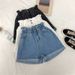 Women's Clothing Thigh Thick Denim Shorts For Women Large Size Fat Mm Elastic Waist Slim Loose Wide Leg A Line Hot Pants Trendy Women_ecoleips.com