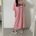 Korean Style plus Size Dress Women's Long Skirt T-Shirt Casual Summer Clothing Knee Length Nightgown Cartoon Print_ecoleips.com