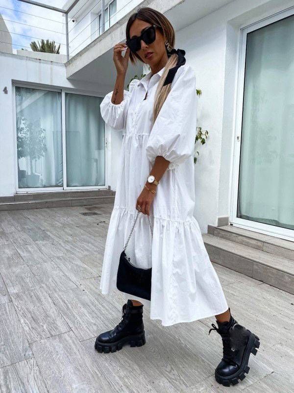Women's Clothing Spring And Summer Shirt Dress Lapel Large Size Loose Swing Long Skirt_ecoleips.com