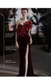 Burgundy Velvet Evening Dress – Strapless Princess Ball Gown With Bow For Banquet & Hosting (XS-XXL)_ecoleips.com