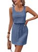 Square Neck Spring And Summer Women's Hollow Texture Drawstring Sleeveless Dress_ecoleips.com