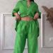 Women's Casual Cotton Linen Shirt Wide Leg Pants Set Solid Color Drawstring Store White_ecoleips.com
