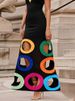 Freeacy Women's Slim Fit V-neck Short Sleeves Dress Contrast Color Hollowed A-line Colorblock & Geometric Cutouts Party Dresses_ecoleips.com