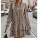 2025 Wish European And American Foreign Trade New Product Bohemian Popular Printed V-neck Tie Long-sleeve Dress_ecoleips.com