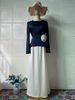 Elegant Summer Long Sleeve Dress - Flowy A-Line Maxi Dress With Floral Accents, Comfortable Cotton Blend For Women_ecoleips.com