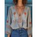 Sweet And Laid-Back Early Autumn Korean Style Fashion Design Sense V-Neck Loose Long-Sleeved Top Feel_ecoleips.com