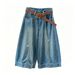 Women's American Retro Blue Denim Jeans High Waisted Slimming Loose Fit Wide Leg Cropped Pants Petite Summer Style Versatile_ecoleips.com