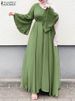 ZANZEA Women Muslim Maxi Dress Solid Color O-Neck Long Sleeve Turkish Abaya Robe Fashion Casual Elegant Party Oversized Vestidos_ecoleips.com