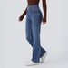 High Waist Stretch Washed Jeans – Cat Whisker Distressed Denim Pants | Straight Leg Trousers With Comfortable Elasticity_ecoleips.com