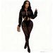 Y2671 Sheer Mesh Printed Shirt & Pants Set – Sexy Lingerie-Inspired Outfit | Long Sleeve & High Waist (S-XXL)_ecoleips.com