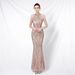 Women's clothing banquet style elegant long halterneck sequined socialite cool aura queen fishtail evening dress_ecoleips.com