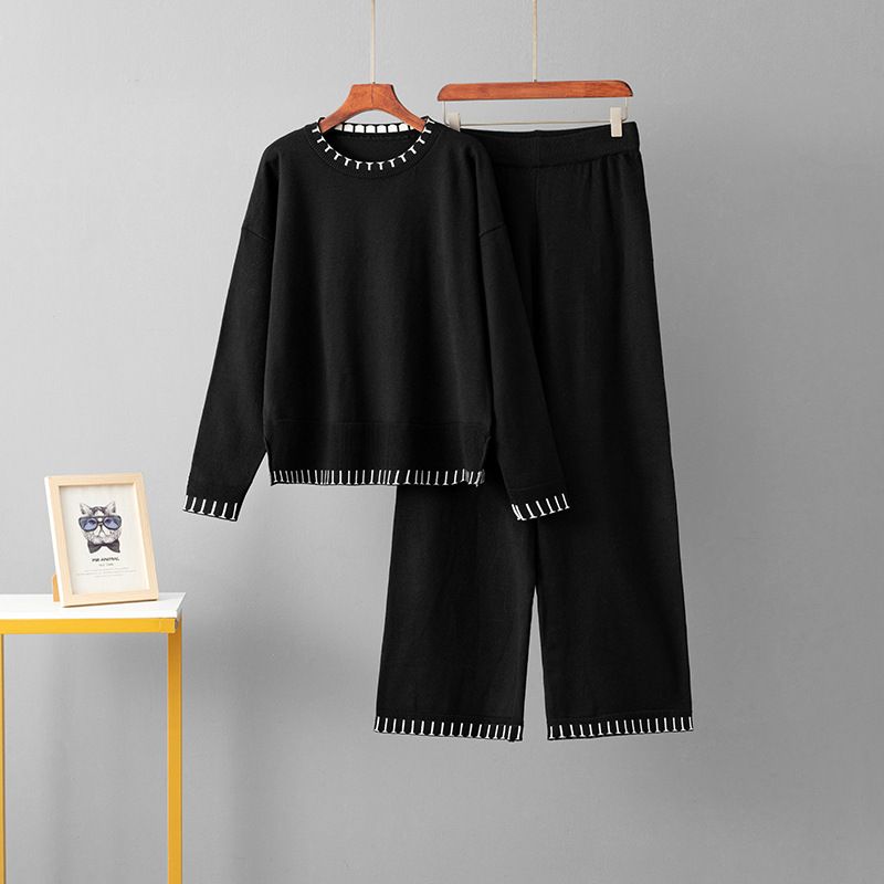 Striped Knit Two-Piece Set – Turtleneck Sweater & Loose Pants For Women, Casual Comfort Outfit_ecoleips.com