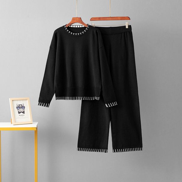 Striped Knit Two-Piece Set – Turtleneck Sweater & Loose Pants For Women, Casual Comfort Outfit_ecoleips.com