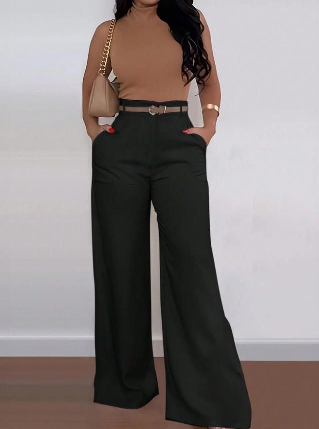 Elegant High Waist Straight Leg Trousers For Women Versatile Wide Leg Formal Bottoms England Style Fashion Spring/Autumn Summer_ecoleips.com