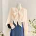 Women's Chiffon Blouse Bow Tie Spring Loose Fit Lantern Sleeve Long Sleeve Top Versatile Elegant Fashion England Style_ecoleips.com