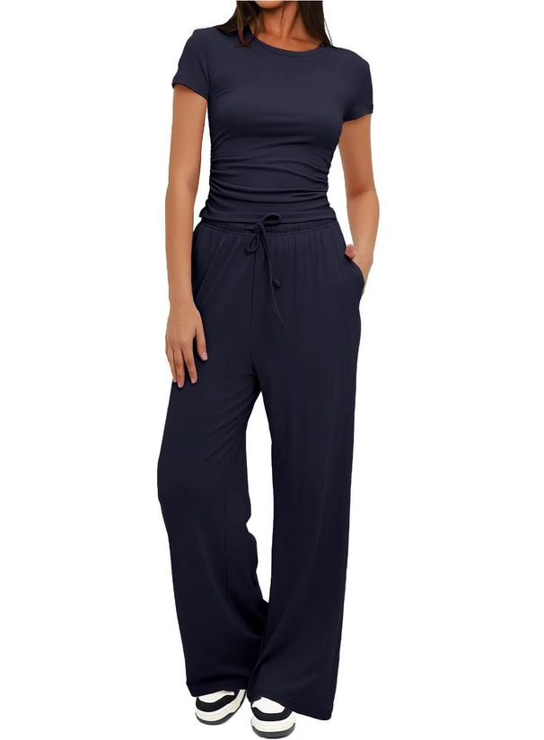 Women's Wide Leg Pants Long Sleeved Solid Color Casual Suit European And American Style Spring Summer Commuter Fashion 2026 New_ecoleips.com