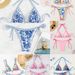 Women's Clothing Blue And White Porcelain Print Lace Up Sexy Bikini Split Swimsuit_ecoleips.com