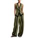 Chic Sleeveless V-Neck Top And Wide-Leg Pants Set - Modern Two-Piece Outfit For Women, Casual Lounge And Street Style_ecoleips.com