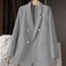 Green Women's Casual Suit Jacket Petite Korean Style Loose Sophisticated Blazer Long Sleeve Polyester For Spring Autumn_ecoleips.com