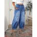 Elegant Casual High Waist Wide Leg Pants For Women Retro Style Denim With Elastic Waistband Lengthening Effect Plus Size_ecoleips.com