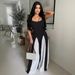 Women's Clothing Sexy Hollow Wide Leg Knitted Sling Stitching Contrast Color Jumpsuit_ecoleips.com