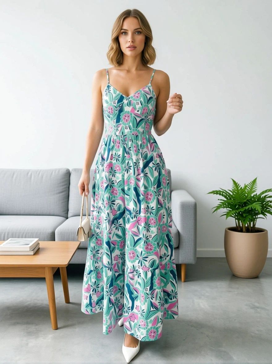 Women's Fashion Floral Print French Style Halter Maxi Dress – Casual Boho Summer Gown_ecoleips.com