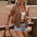Women's Fringe-Trimmed Suede Duster Coat – Boho Chic Long Sleeve Open Front Jacket (Spring & Autumn Staple)_ecoleips.com