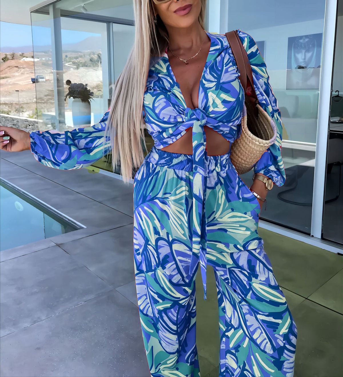 Women's Clothing New Autumn And Winter Suits Strappy Printed Long Sleeved Tops Pocket Trousers Temperament Two Piece Suits For Women_ecoleips.com