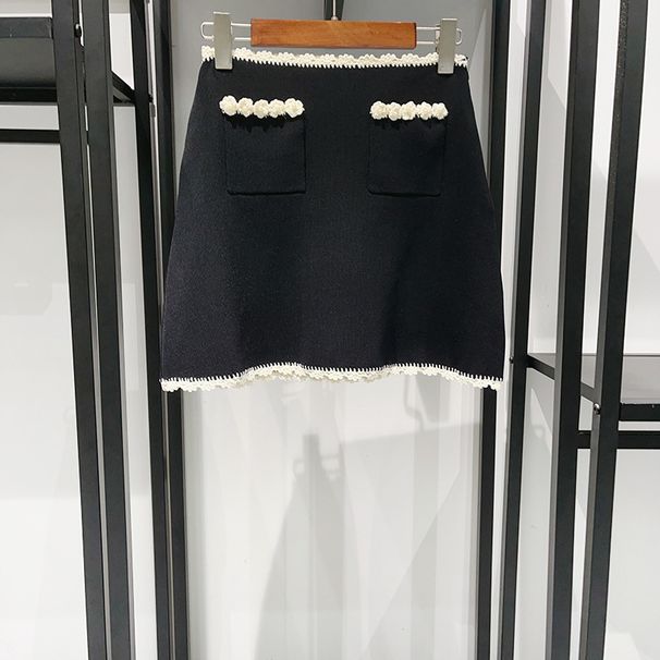 Women's Clothing Single Niche Spring And Summer Flower Pearl Button Contrast Trim Round Neck Sleeveless Knitted Sweater Dress 25148_ecoleips.com