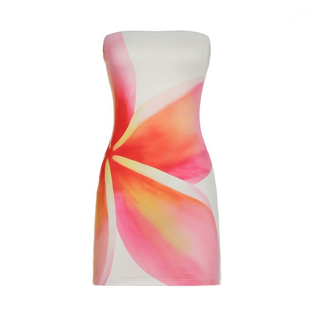 Sexy Vacation Style Printed Contrasting Basic Strapless Skirt, High Waist Slim Fit Dress, Hip Hugging Short Skirt For_ecoleips.com