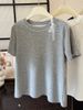 2025 Summer New Slimming And Versatile Jewelry Inlaid Round Neck Casual Short Sleeved T-Shirt Women's Design_ecoleips.com