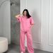 New Crew Neck T-shirt Short-sleeved Trousers Two-piece Casual Macaron Jumper Suit Women_ecoleips.com