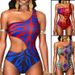 Sexy European American Style Bikini One Shoulder Snakeskin Print Slimming One Piece Swimwear For Women Wire-Free Chest Pad_ecoleips.com