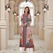 Fashionable V Neck Long Sleeve Ethnic Print Dress for Women Elegant A-Line Maxi Dress Trendy Muslim Clothing Export Hot Item_ecoleips.com